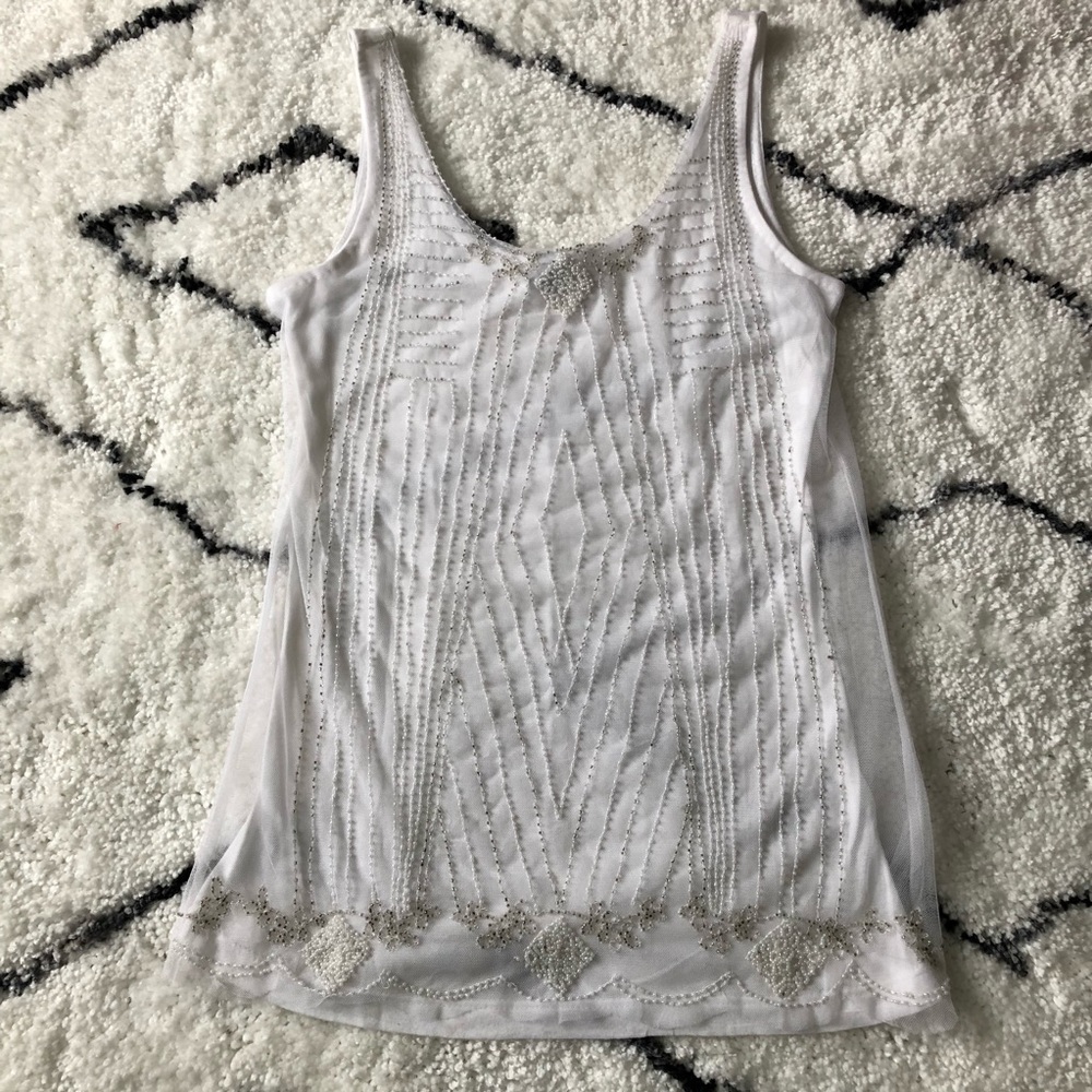 Beaded Tank with Mesh Overlay